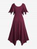 Plus Size Zipper O-ring Waist Cinched Pocket Ruched Textured Asymmetrical Dress -  