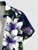Plus Size Lily Flower Leaf Print Hawaii Button Pocket Shirt For Men -  