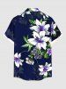 Plus Size Lily Flower Leaf Print Hawaii Button Pocket Shirt For Men -  