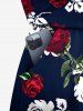 Plus Size Rose Flower Leaf Print Hawaii Drawstring Pocket Romper -  