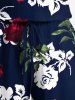 Plus Size Rose Flower Leaf Print Hawaii Drawstring Pocket Romper -  