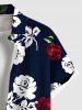 Plus Size Rose Flower Leaf Print Hawaii Button Pocket Shirt For Men -  