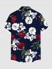 Plus Size Rose Flower Leaf Print Hawaii Button Pocket Shirt For Men -  