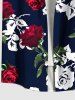 Plus Size Rose Flower Leaf Print Hawaii Button Pocket Shirt For Men -  