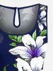Plus Size Lily Flower Leaf Print Hawaii Drawstring Pocket Romper -  