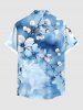 Chemise homme grande taille à imprimé floral dégradé aquarelle tie-dye et branches, boutons et poche. - Bleu S