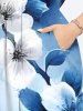 Plus Size Watercolor Tie Dye Ombre Flower Branch Print Hawaii Split Pocket A Line Midi Dress -  