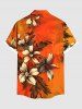 Plus Size Ombre Flower Leaf Print Hawaii Button Pocket Shirt For Men -  