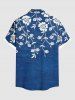 Plus Size Flower Leaf Branch Two Tone Print Hawaii Button Pocket Shirt For Men -  