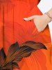 Plus Size Ombre Flower Leaf Print Hawaii Split Pocket A Line Midi Dress -  
