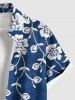 Chemise hawaïenne à boutons et poches, imprimé bicolore, grande taille, motif fleurs, feuilles et branches, pour homme - Bleu 2XL