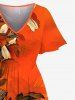 Plus Size Ombre Flower Leaf Print Hawaii Split Pocket A Line Midi Dress -  