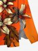 Plus Size Ombre Flower Leaf Print Hawaii Split Pocket A Line Midi Dress -  