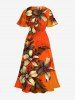 Plus Size Ombre Flower Leaf Print Hawaii Split Pocket A Line Midi Dress -  