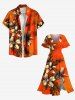 Plus Size Ombre Flower Leaf Print Hawaii Split Pocket A Line Midi Dress -  