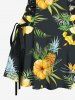 Tropical Leaves Hibiscus Floral Pineapple Print Hawaii Lace Up A Line Tank Dress -  