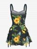 Robe débardeur trapèze à lacets, motif feuilles tropicales, hibiscus, fleurs, ananas, style hawaïen - Noir XL