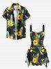 Robe débardeur trapèze à lacets, motif feuilles tropicales, hibiscus, fleurs, ananas, style hawaïen - Noir XL