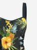 Robe débardeur trapèze à lacets, motif feuilles tropicales, hibiscus, fleurs, ananas, style hawaïen - Noir XL