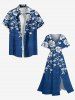Plus Size Floral Leaves Branch Two Tone Print Hawaii Split Pocket A Line Midi Dress -  