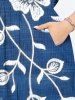 Plus Size Floral Leaves Branch Two Tone Print Hawaii Split Pocket A Line Midi Dress -  
