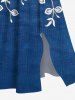 Plus Size Floral Leaves Branch Two Tone Print Hawaii Split Pocket A Line Midi Dress -  