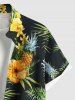 Chemise hawaïenne grande taille à imprimé feuilles tropicales, hibiscus, fleurs, ananas, avec poches boutonnées pour homme - Noir 6XL