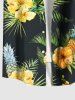 Chemise hawaïenne grande taille à imprimé feuilles tropicales, hibiscus, fleurs, ananas, avec poches boutonnées pour homme - Noir 6XL