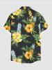 Chemise hawaïenne grande taille à imprimé feuilles tropicales, hibiscus, fleurs, ananas, avec poches boutonnées pour homme - Noir 6XL