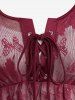 T-shirt Superposé Papillon en Dentelle 2 en 1 de Grande Taille à Lacets - Rouge foncé 4X | US 26-28