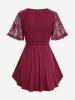 T-shirt Superposé Papillon en Dentelle 2 en 1 de Grande Taille à Lacets - Rouge foncé 4X | US 26-28