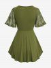 Plus Size Butterfly Lace Overlay Lace-up 2 in 1 Tee -  