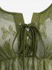 Plus Size Butterfly Lace Overlay Lace-up 2 in 1 Tee -  