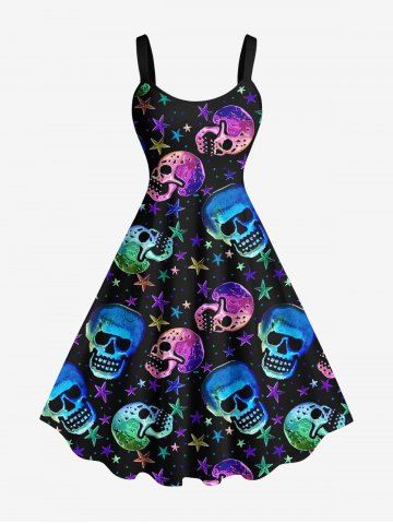 Plus Size Colorful Ombre Skull Stars Print A Line Tank Dress - BLACK - 3X