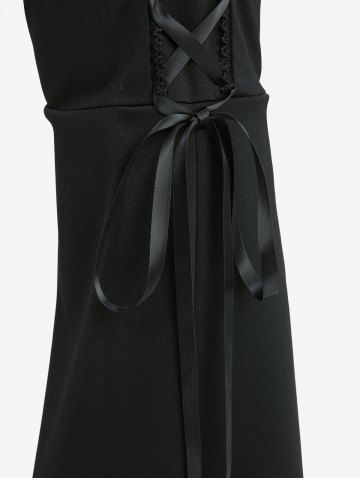 Plus Size Lace Up Scalloped Hem Solid High Low Asymmetric Flare Pants