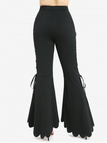 Plus Size Lace Up Scalloped Hem Solid High Low Asymmetric Flare Pants