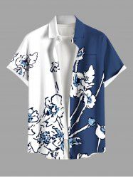 Plus Size Floral Butterfly Colorblock Print Hawaii Button Pocket Shirt For Men -  