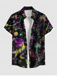 Plus Size Colorful Ombre Dinosaur Coconut Tree Pineapple Juice Strawberry Print Hawaii Shirt For Men -  