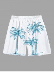 Short de plage hawaïen grande taille à imprimé cocotiers pour homme - Blanc 4XL