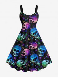Robe débardeur trapèze grande taille à imprimé tête de mort et étoiles colorées ombrées - Noir XS