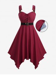 Plus Size Lace Up Solid Pockets Handkerchief Dress with Removable Belt -  