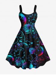 Plus Size Industrial Style Clocks Print Tank Dress -  
