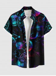 Plus Size Industrial Style Clocks Print Buttons Pocket Shirt For Men -  