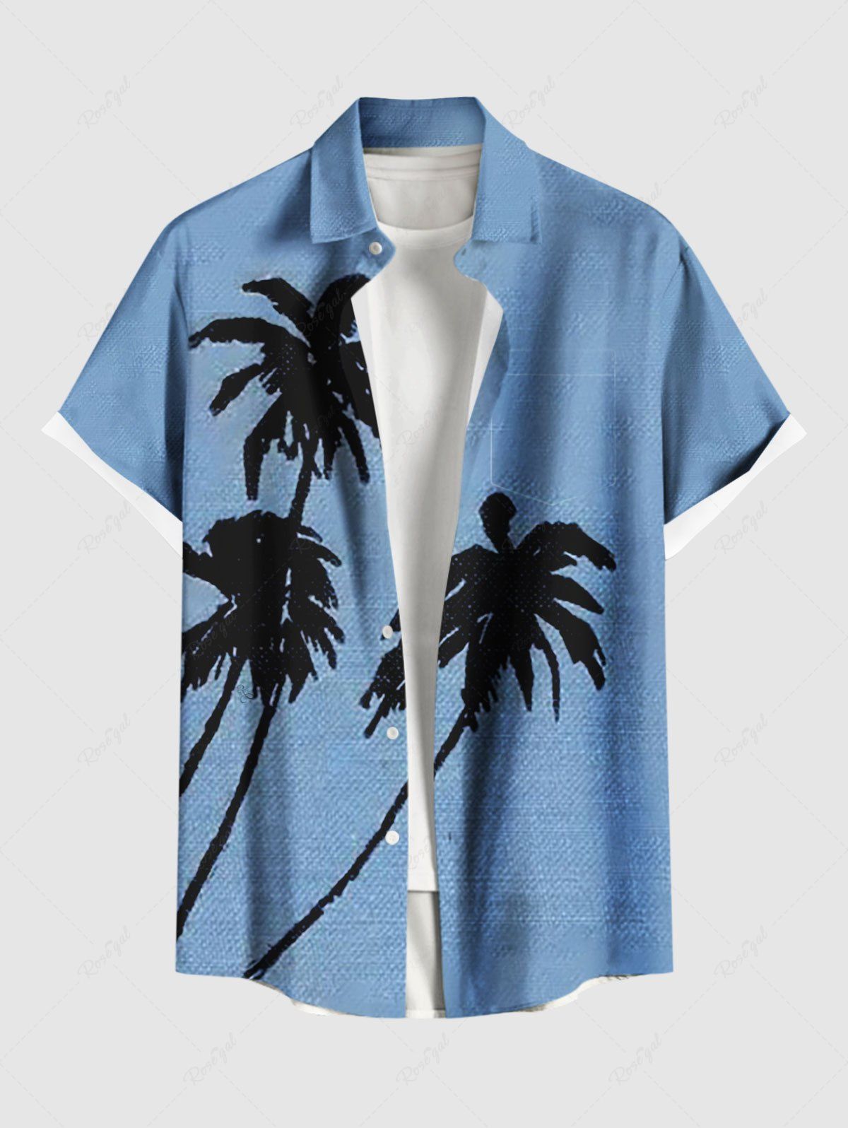 Outfits Plus Size Ink Painting Coconut Tree Print Hawaii Button Pocket Shirt For Men  