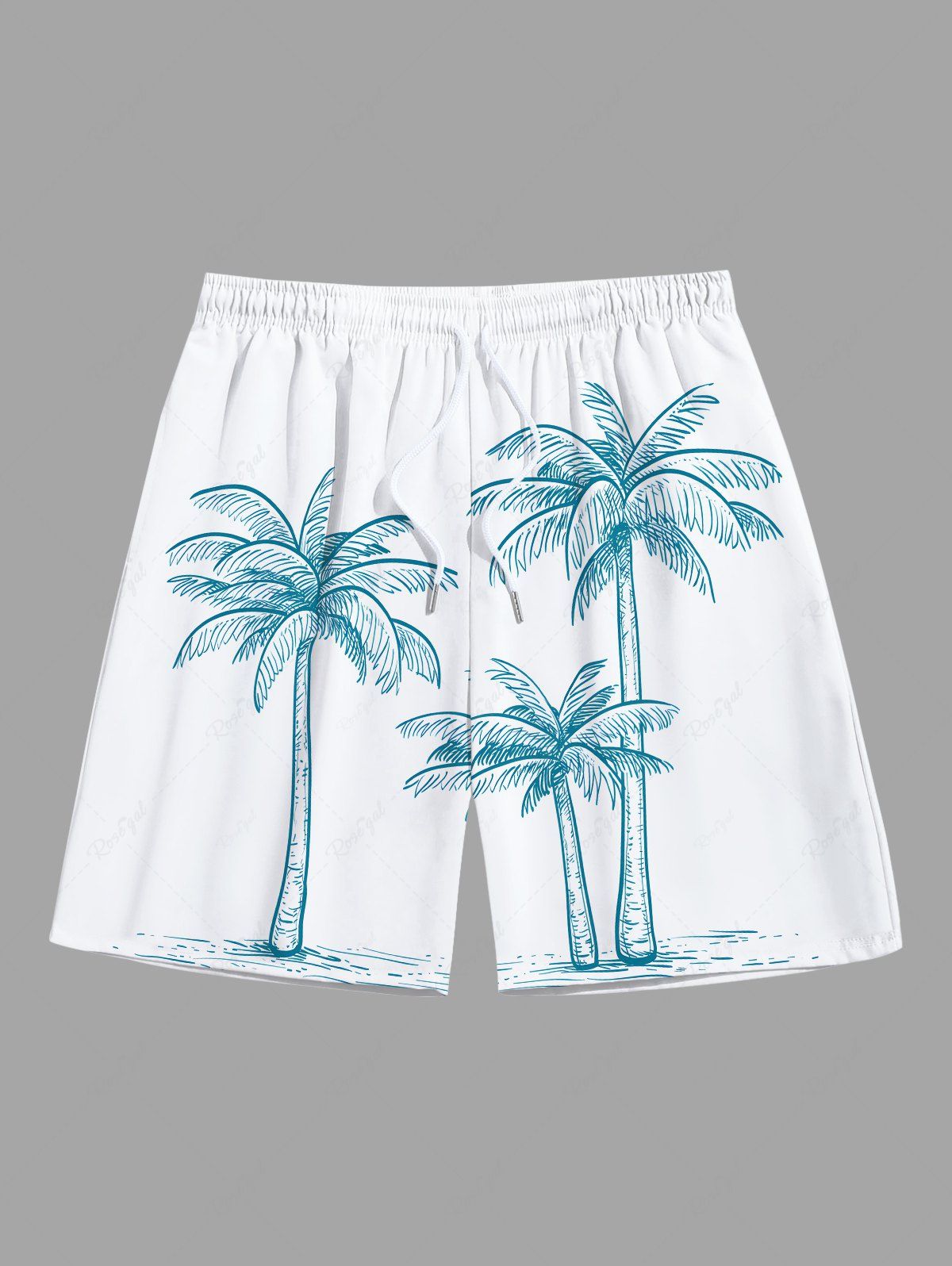 Cheap Plus Size Coconut Tree Print Hawaii Beach Shorts For Men  