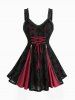 Flocking Mesh Ruffles Lace-up Tank Top and Scalloped Tassel Pockets Flare Pants Plus Size Outfit -  