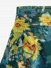 Sunflowers Print Crisscross Back Ruched Skirt 3 Piece Tankini Swimsuit -  