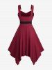 Plus Size Lace Up Solid Pockets Handkerchief Dress with Removable Belt -  