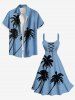 Plus Size Ink Painting Coconut Tree Print Hawaii Lace Up A Line Tank Dress -  