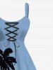 Plus Size Ink Painting Coconut Tree Print Hawaii Lace Up A Line Tank Dress -  